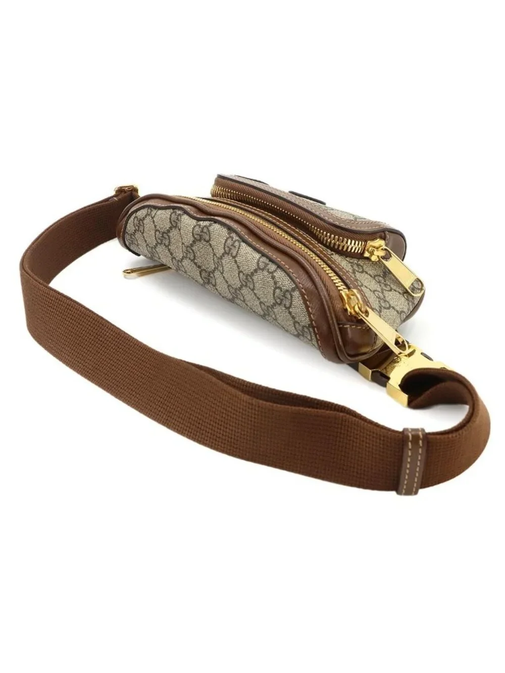 Gucci Interlocking Belt Bag Waist Pouch GG Supreme Leather Beige Brown